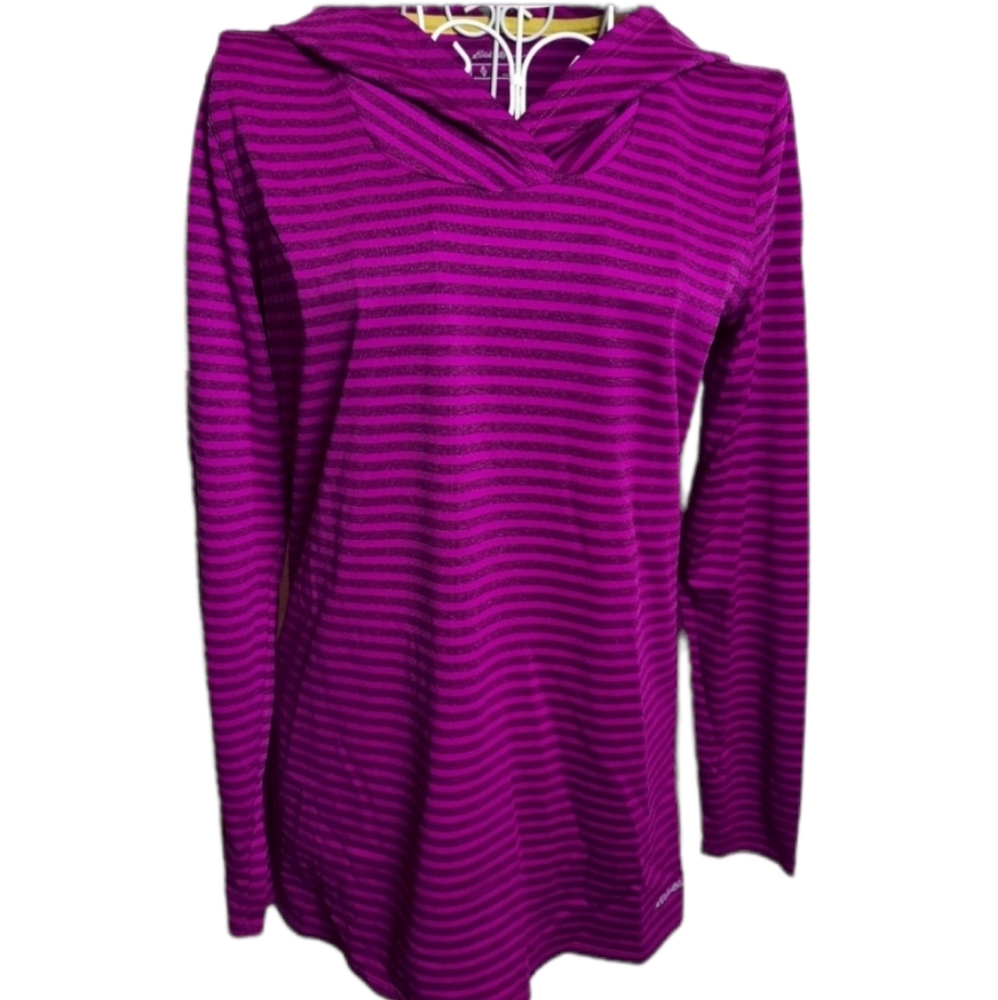 Eddie Bauer Active Hooded Pullover Top Purple Stripe SZ Small